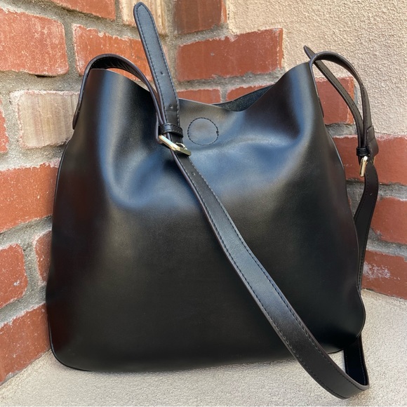 Co-Lab Black Leather Tote w/Adjustable Buckle Strap and Detachable Pouch & Scarf - Picture 3 of 10